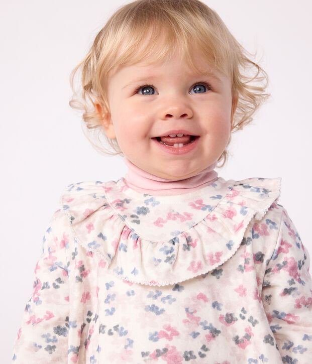 Vestido de algod&oacute;n de manga larga con estampado de flores para beb&eacute; crudo/multicolor