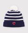 Gorro de punto tricotado a rayas con forro polar para beb&eacute; azul/crudo