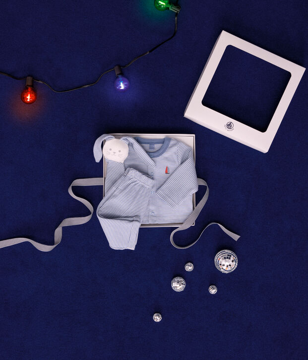 Estuche con conjunto de 3 piezas de algod&oacute;n para beb&eacute; azul/blanco