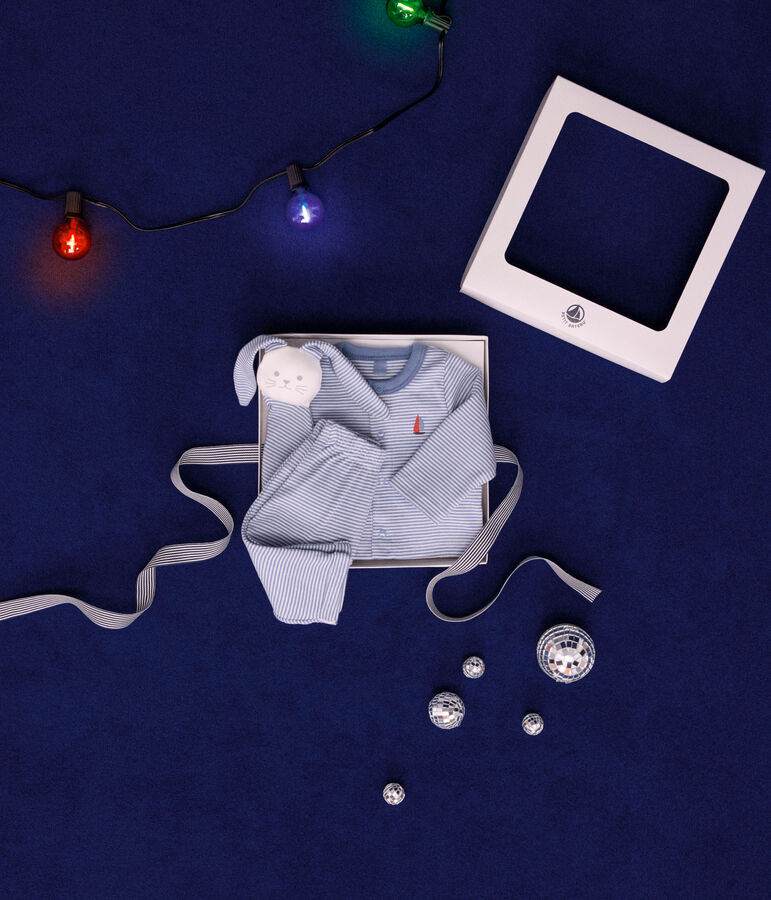 Estuche con conjunto de 3 piezas de algod&oacute;n para beb&eacute; azul/blanco