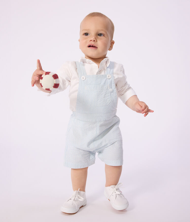 Peto corto de algod&oacute;n a rayas para beb&eacute; azul MARSHMALLOW/ FLO