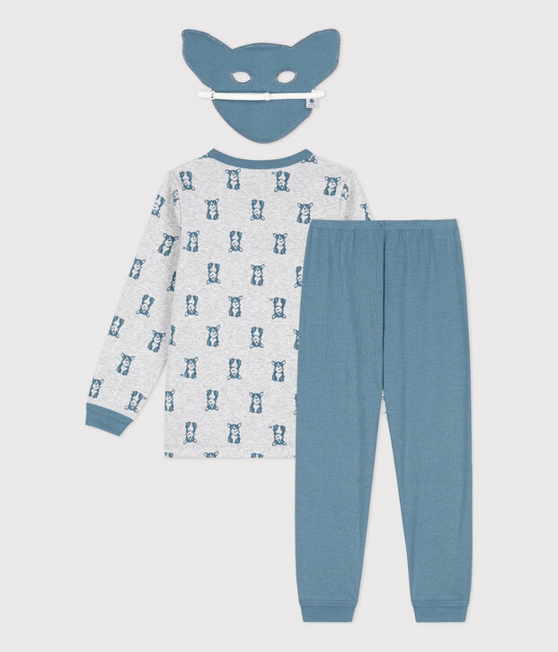 Pijama de algod&oacute;n con motivo de perro y m&aacute;scara para ni&ntilde;o/ni&ntilde;a gris/azul