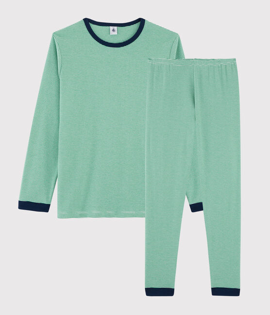 Pijama de mil rayas unisex con punto verde PRADO/blanco MARSHMALLOW