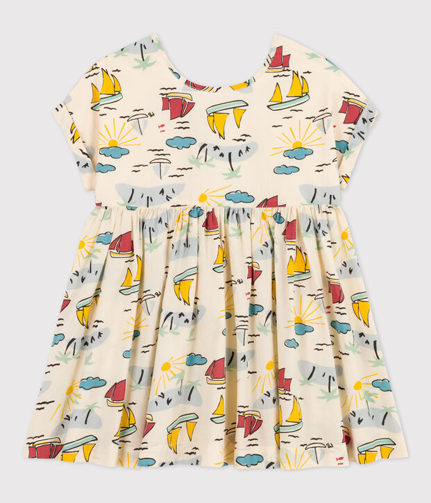 Vestido de popelina de manga corta para ni&ntilde;a crudo/multicolor