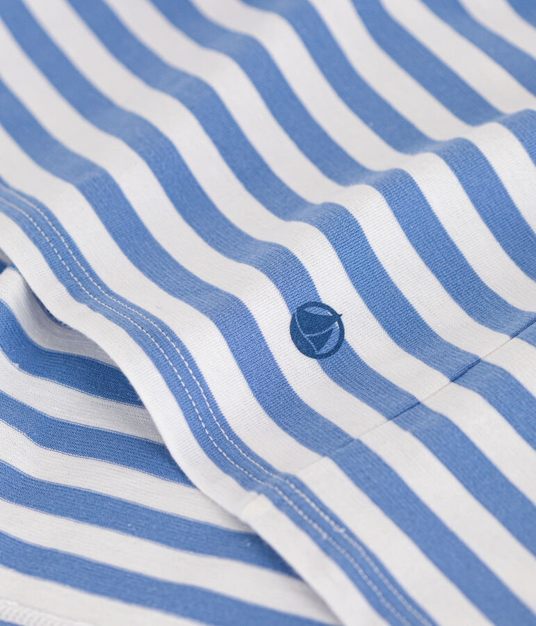 Vestido de manga corta de algod&oacute;n a rayas para ni&ntilde;a azul/blanco