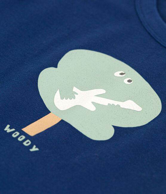 Camiseta de manga corta de punto fino para niño azul MEDIEVAL