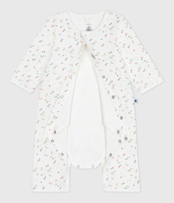 Bodyjama sin pies de algodón con estampado de flores para bebé blanco MARSHMALLOW/blanco MULTICO