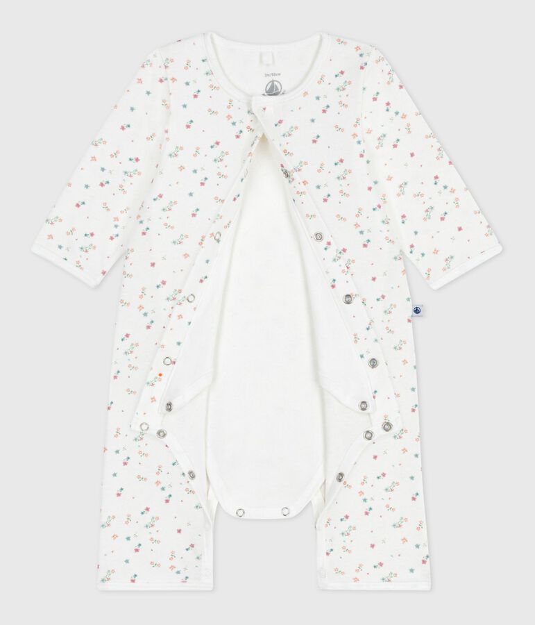 Bodyjama sin pies de algod&oacute;n con estampado de flores para beb&eacute; blanco/multicolor