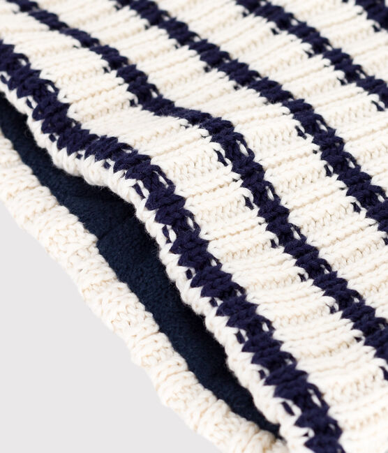 Braga de cuello infantil de punto tricotado a rayas con forro polar azul MARSHMALLOW/ SOIR