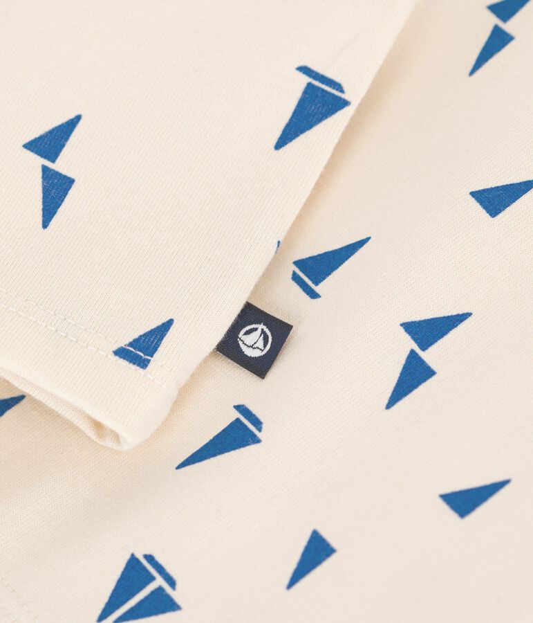 Polo de algod&oacute;n de manga corta con estampado de barquitos para beb&eacute; crudo/azul