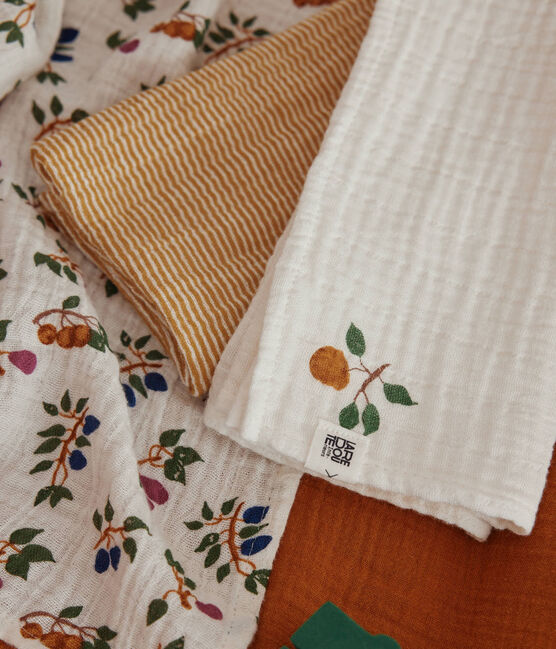 Juego de 3 muselinas para bebé con estampado de frutas y milrayas MARSHMALLOW/ BOUDOR/ MULTICO