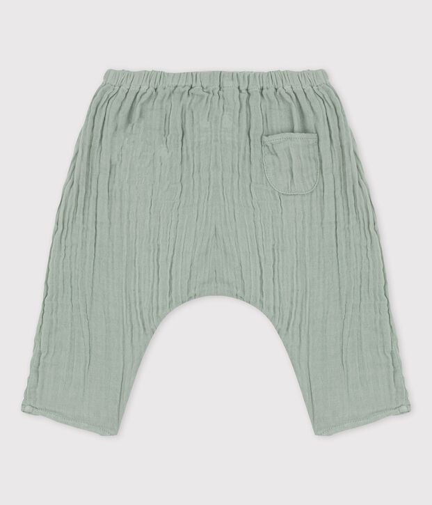 Pantal&oacute;n de estilo sarag&uuml;elles liso de gasa de algod&oacute;n ecol&oacute;gico para beb&eacute; verde