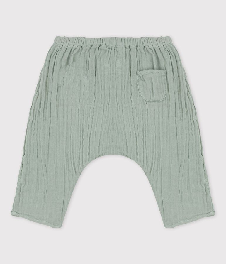 Pantal&oacute;n de estilo sarag&uuml;elles liso de gasa de algod&oacute;n ecol&oacute;gico para beb&eacute; verde
