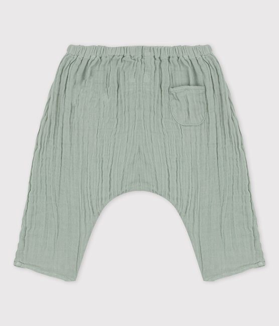 Pantalón de estilo saragüelles liso de gasa de algodón ecológico para bebé verde HERBIER