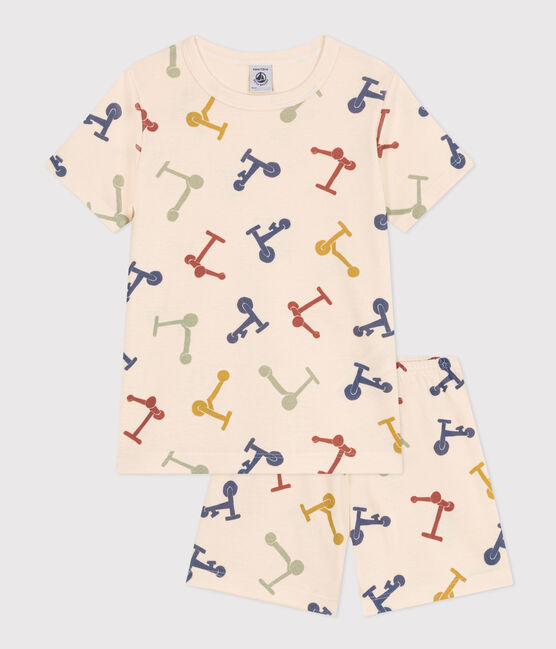 Pijama corto infantil con estampado de patinetes de algodón  blanco AVALANCHE/ MULTICO