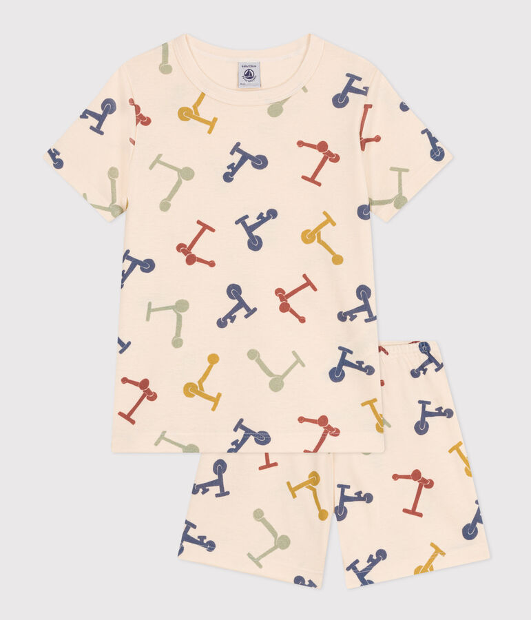 Pijama corto infantil con estampado de patinetes de algod&oacute;n crudo/multicolor