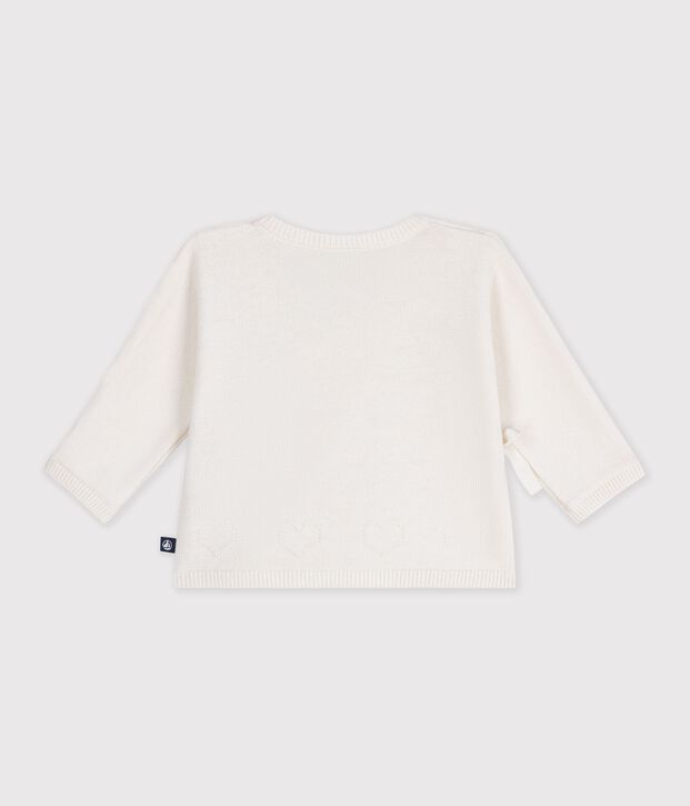 Jersey cruzado calado de punto tricotado de lana y algod&oacute;n para beb&eacute; blanco