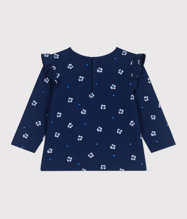 Blusa de algod&oacute;n de manga larga con estampado de flores para beb&eacute; azul/multicolor