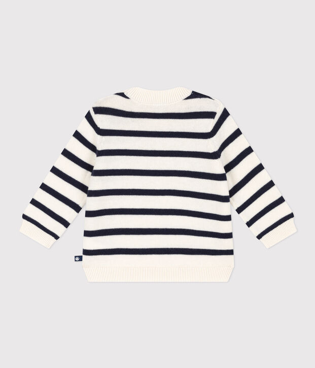 Jersey de lana y algod&oacute;n con rayas marineras para beb&eacute; blanco/azul