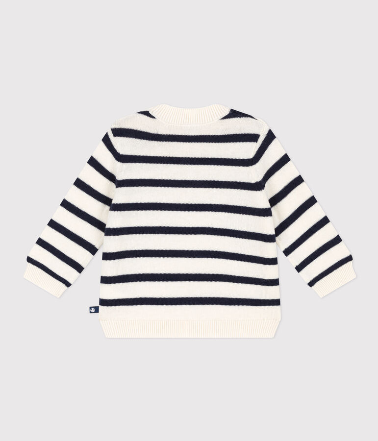 Jersey de lana y algod&oacute;n con rayas marineras para beb&eacute; blanco/azul