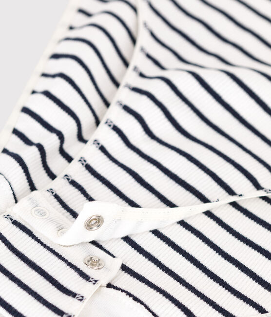 Body de manga corta de algodón y elastano con rayas para mujer blanco MARSHMALLOW/azul SMOKING