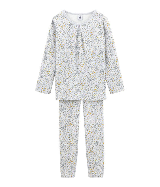 Pijama de tela túbica para niña gris POUSSIERE/blanco MULTICO