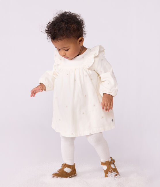 Vestido liso de pana de manga larga para bebé crudo MILK/ ARGENT