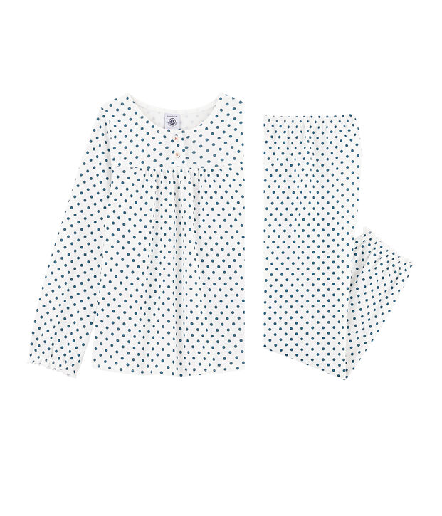 Pijama de punto para ni&ntilde;a blanco/verde