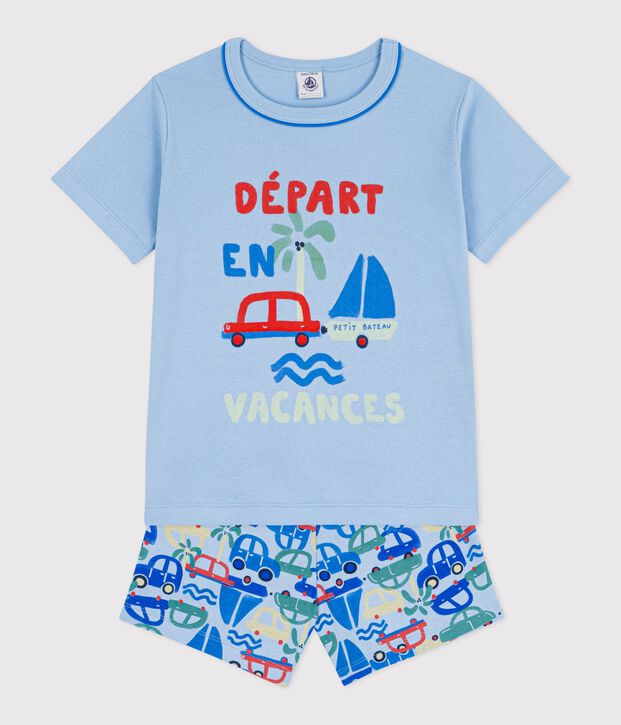 Pijama corto infantil de algod&oacute;n con estampado de coches azul/multicolor