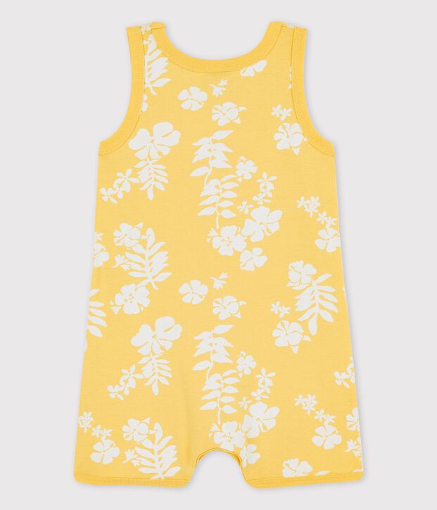 Pelele corto hawaiano de algod&oacute;n de beb&eacute; amarillo/blanco
