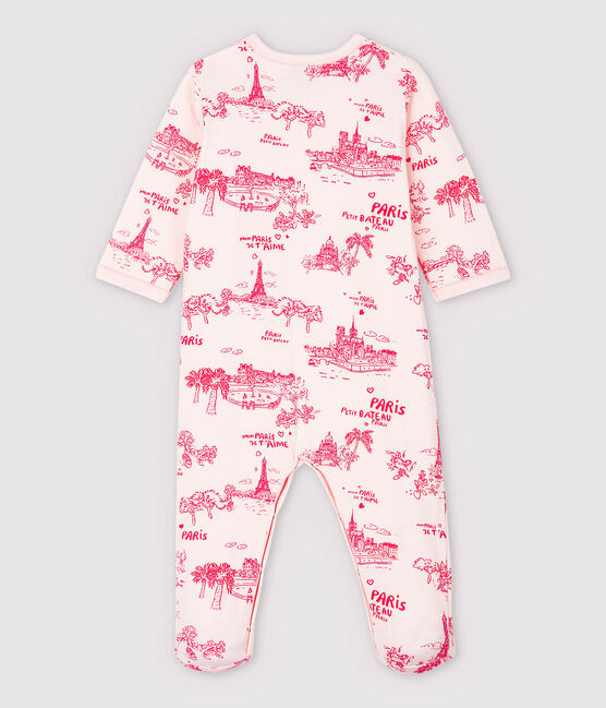 Pijama enterizo de tela de Jouy París de tejido tubular de bebé niña rosa FLEUR/rosa GROSEILLER
