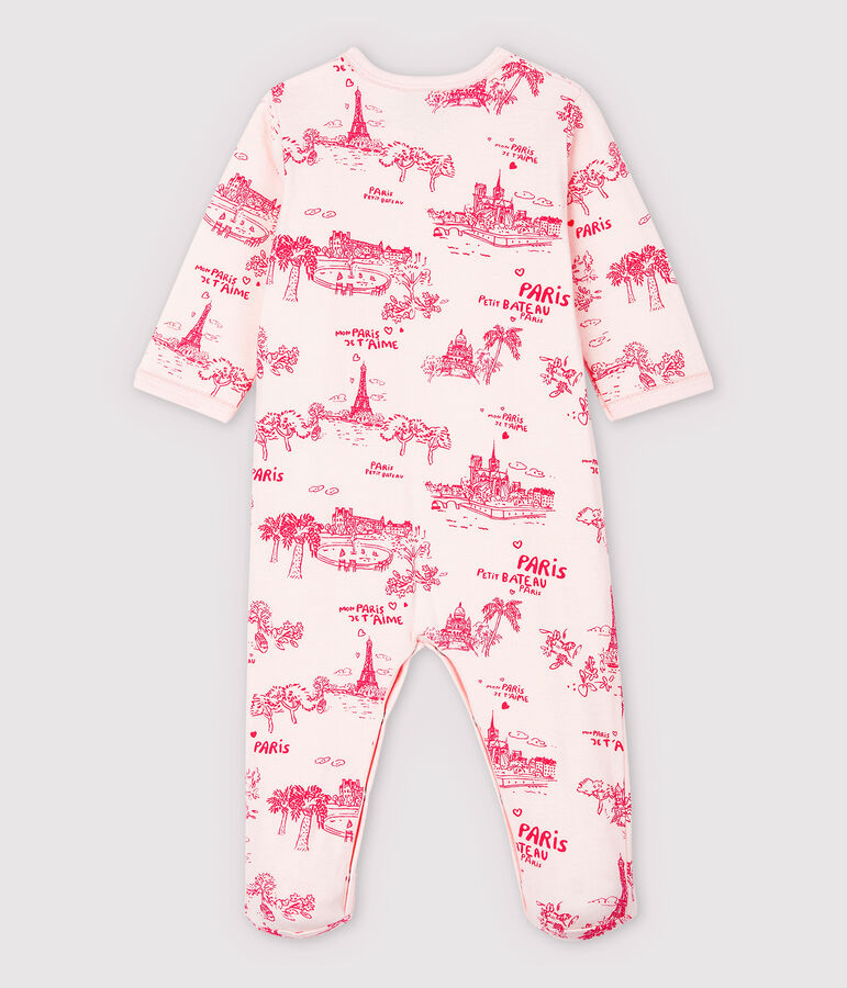 Pijama enterizo de tela de Jouy Par&iacute;s de tejido tubular de beb&eacute; ni&ntilde;a rosa/rosa