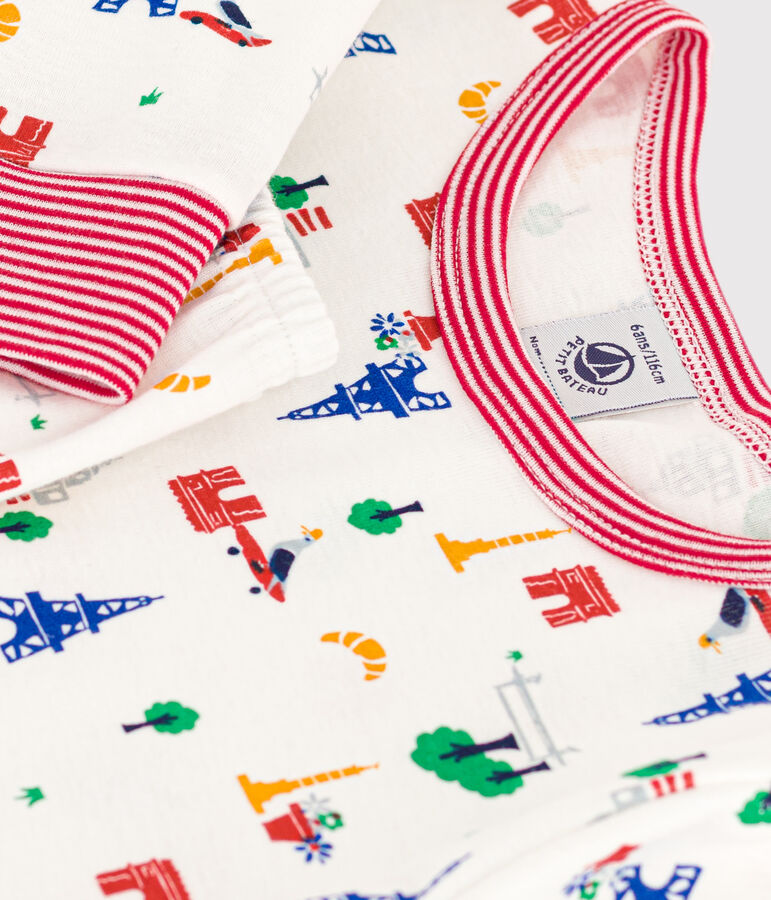 Pijama infantil de algod&oacute;n con estampado de Par&iacute;s blanco/azul/multicolor