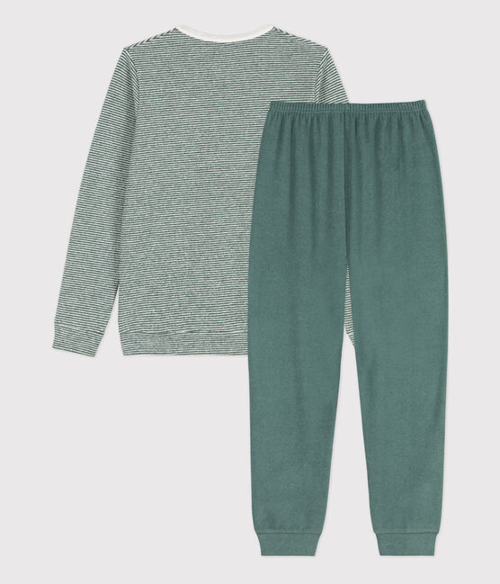 Pijama de algodón milrayas para niño/niña verde VALLEE/blanco MARSHMALLOW