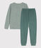 Pijama de algodón milrayas para niño/niña verde VALLEE/blanco MARSHMALLOW