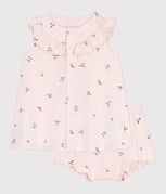 Vestido de algodón de manga corta y pololo con estampado de frutas para bebé rosa FLEUR/blanco MULTICO