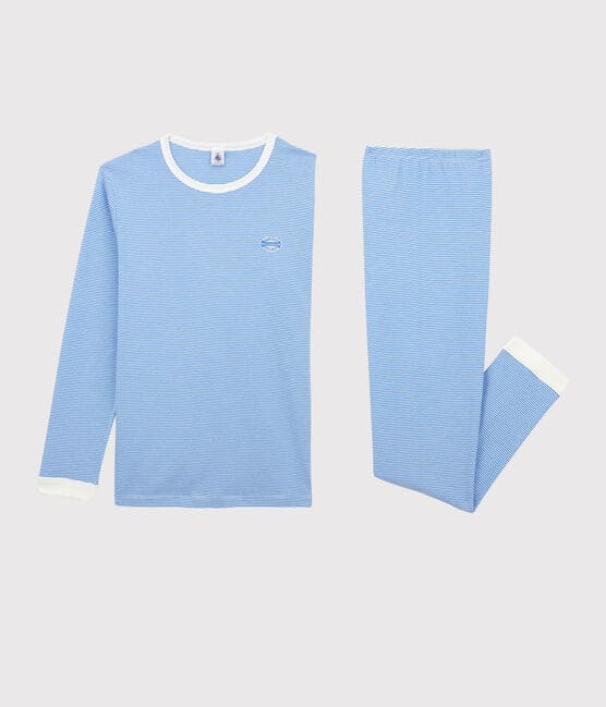 Pijama milrayas de algodón orgánico azul para niño/niña azul BRASIER/gris MARSHMALLOW