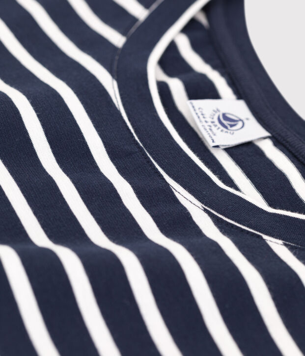 La camiseta RECTA de algod&oacute;n con cuello redondo para mujer azul/blanco