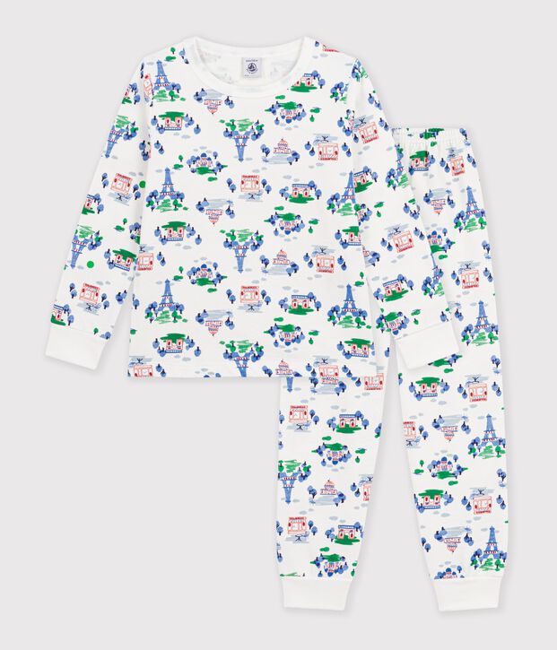 Pijama infantil de mulet&oacute;n con estampado de Par&iacute;s blanco/multicolor