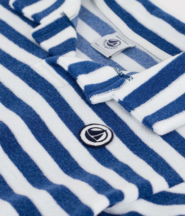 Polo infantil de algod&oacute;n de manga corta azul/blanco