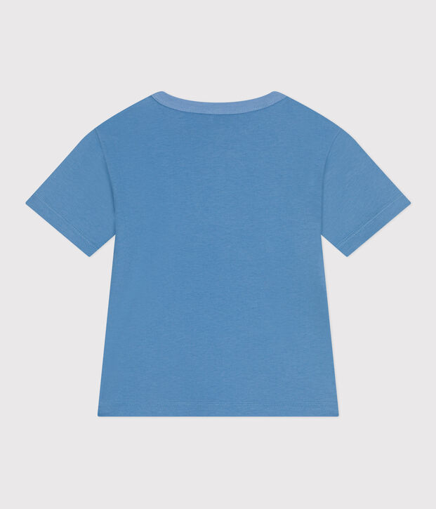 Camiseta infantil de manga corta de algod&oacute;n con estampado azul