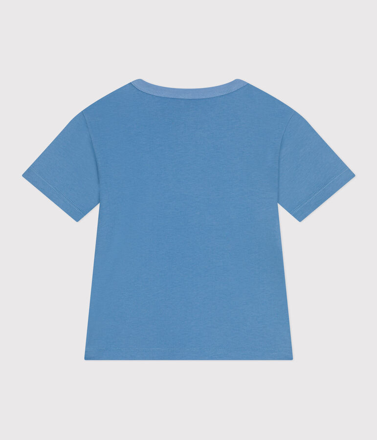 Camiseta infantil de manga corta de algod&oacute;n con estampado azul