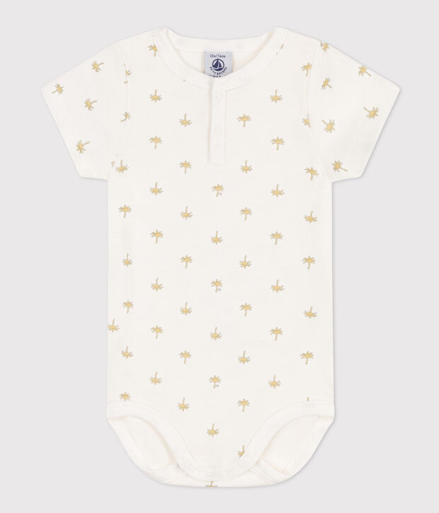 Body de algod&oacute;n de manga corta con estampado de palmera para beb&eacute; blanco/multicolor
