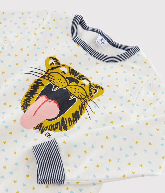 Pijama infantil con dibujo de tigre de punto blanco MARSHMALLOW/blanco MULTICO