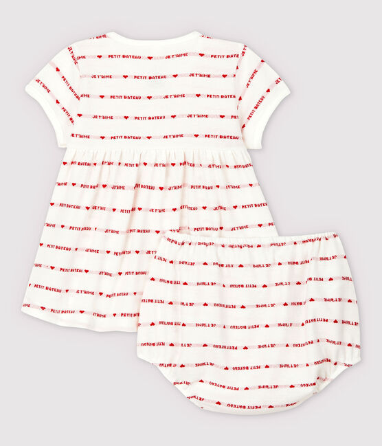 Vestido de manga corta con braguitas bloomer de bebé niña en jacquard de algodón ecológico blanco MARSHMALLOW/rojo TERKUIT