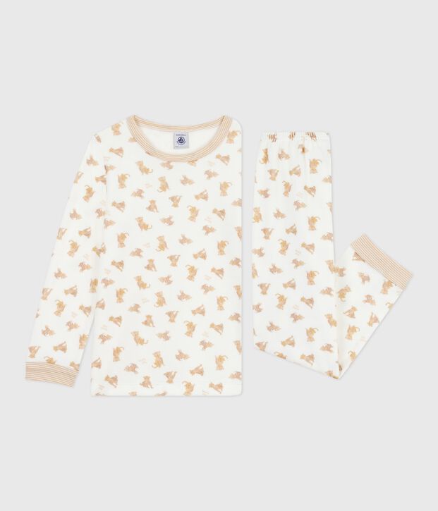 Pijama infantil de terciopelo con estampado de leopardos crudo/multicolor