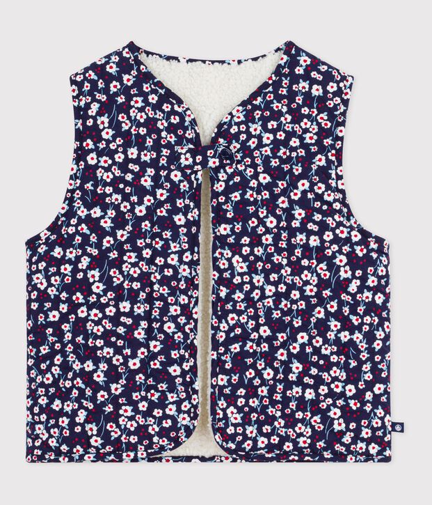 Chaleco infantil estampado de popelina de algod&oacute;n y borreguito azul/multicolor
