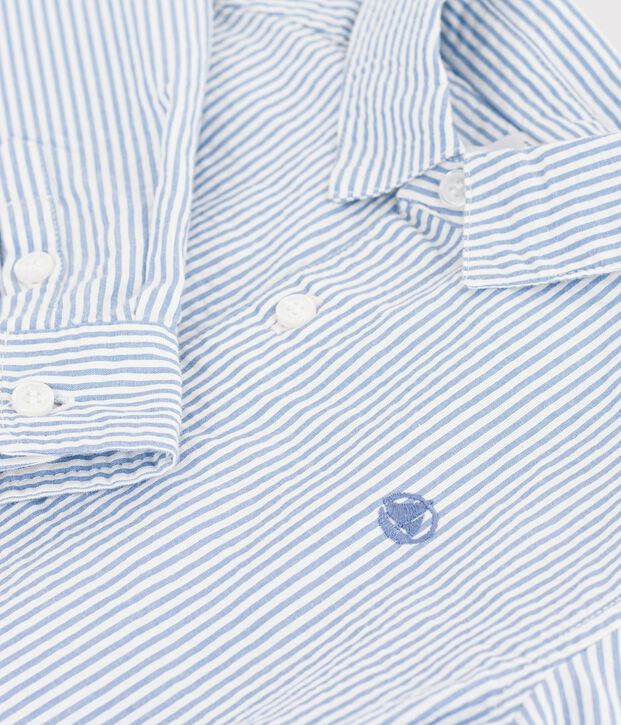 Camisa infantil de algod&oacute;n a rayas azul/azul