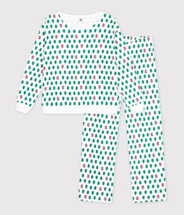 Pijama de algod&oacute;n con estampado abetos para mujer blanco/multicolor