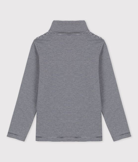 Camiseta de cuello alto de algodón para niño/niña azul SMOKING/blanco MARSHMALLOW
